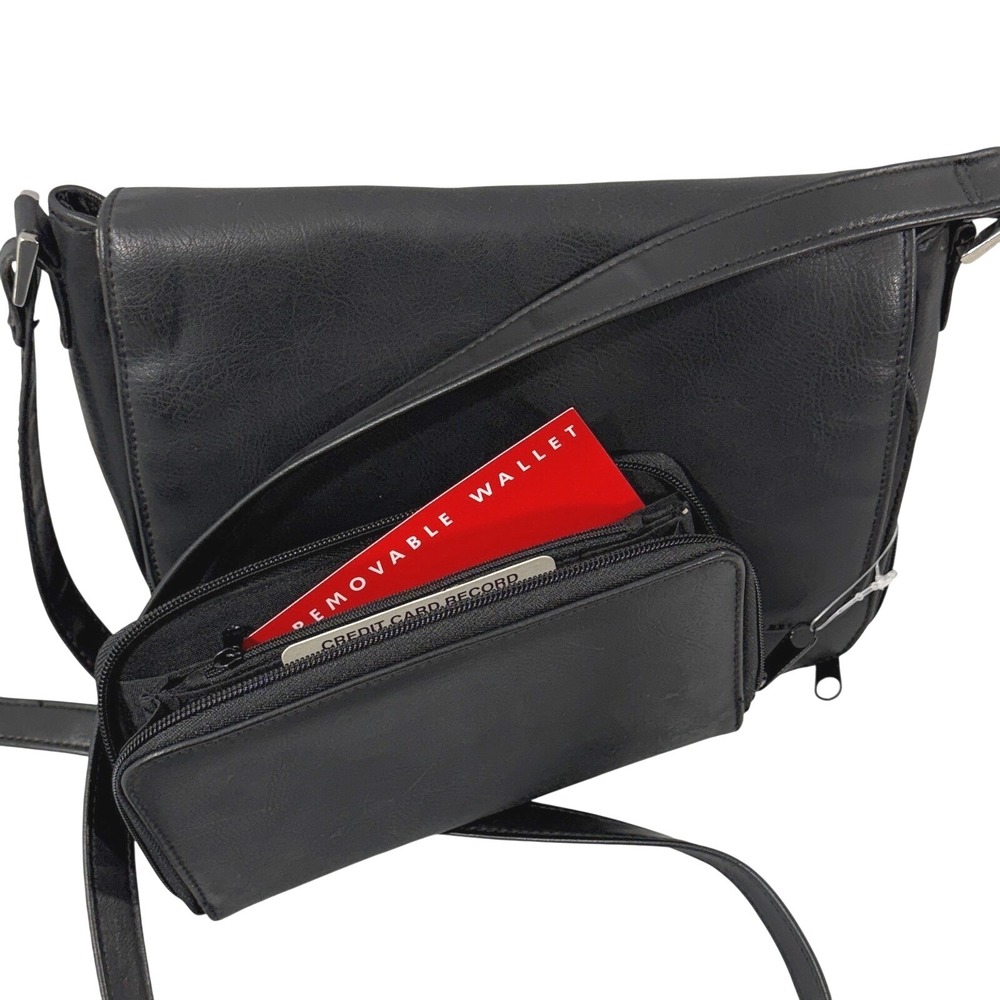 Black Faux Leather Purse Shoulder Bag Silver tone